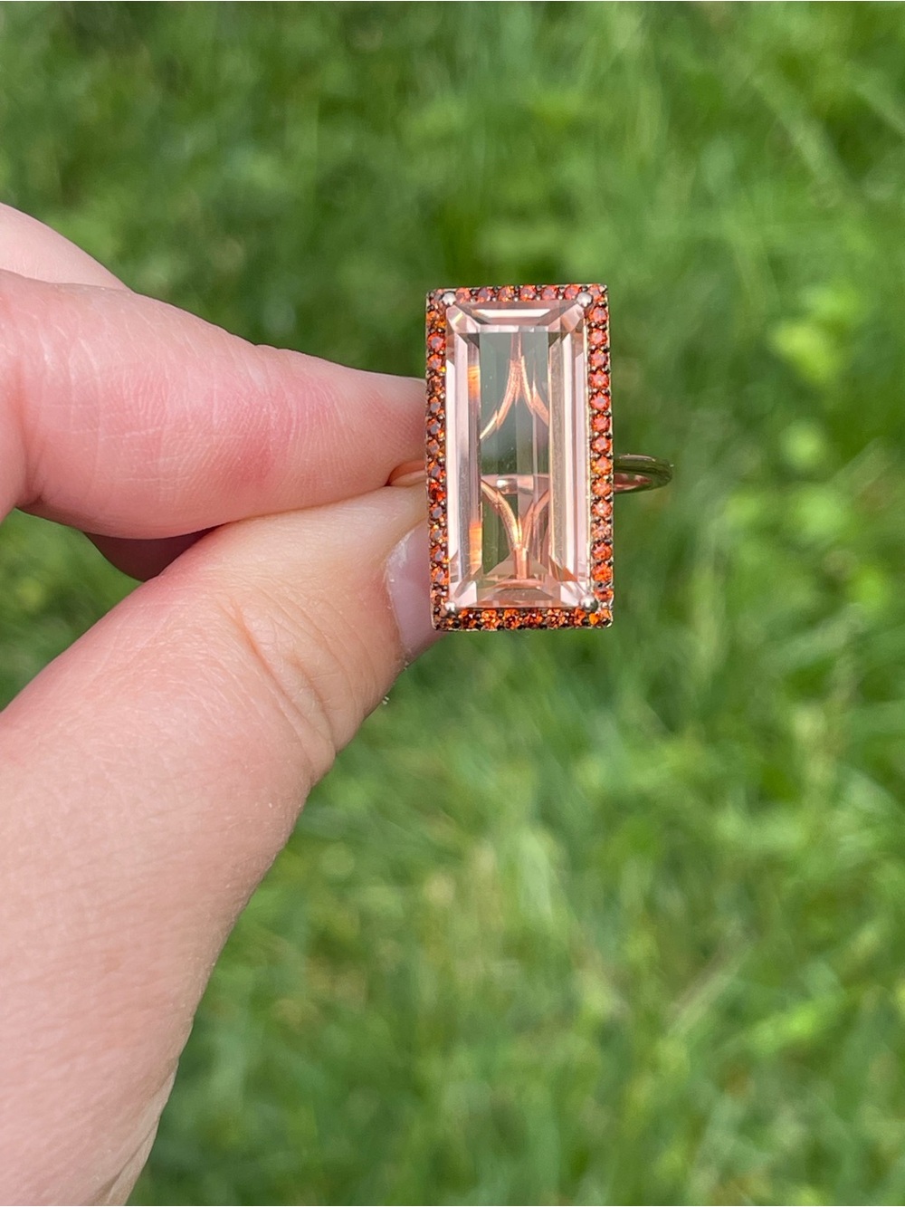 Morganique Quartz (triplet) and Coffee Zircon Halo Ring